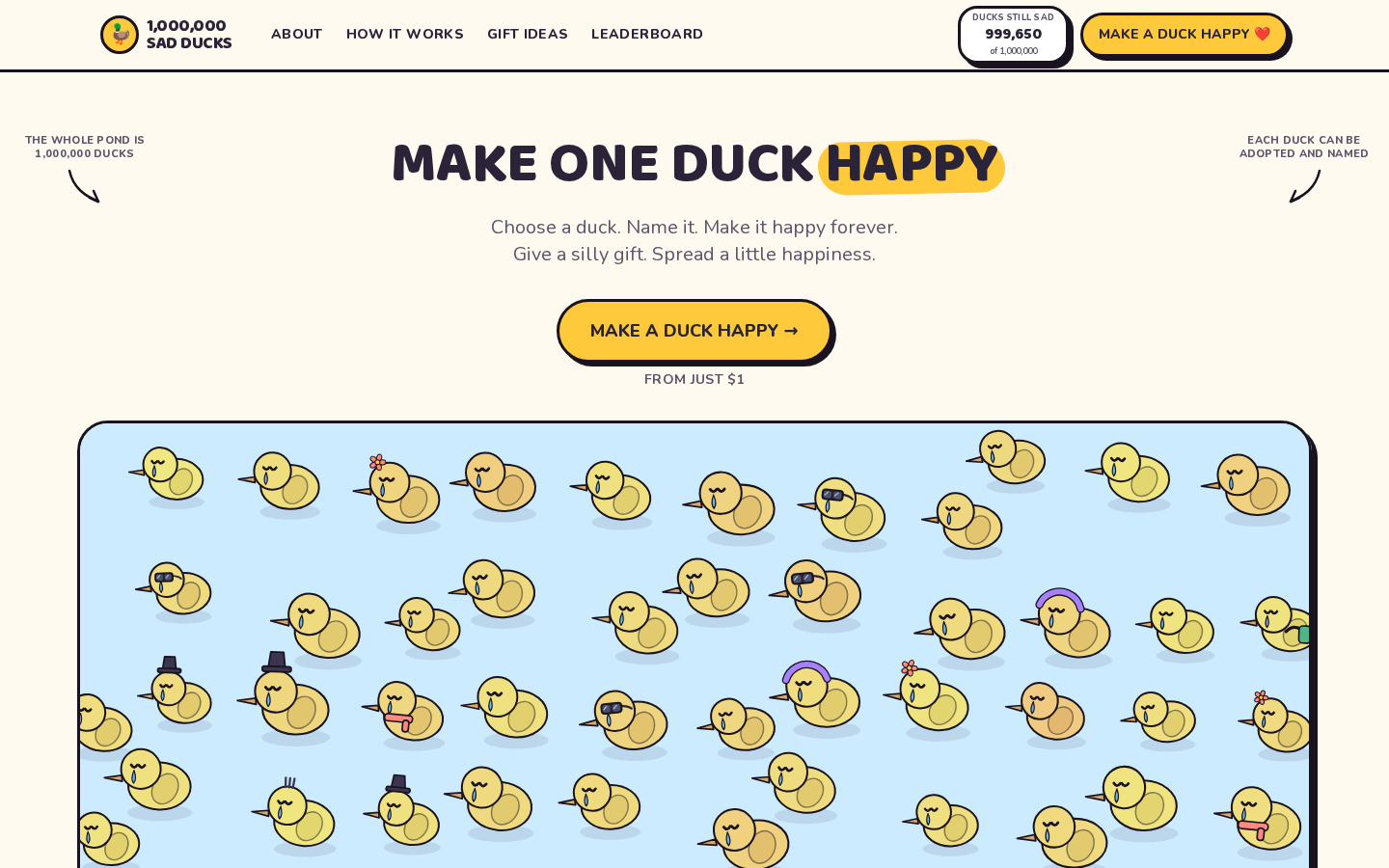 Million Sad Ducks：一美元让一只鸭子永远开心