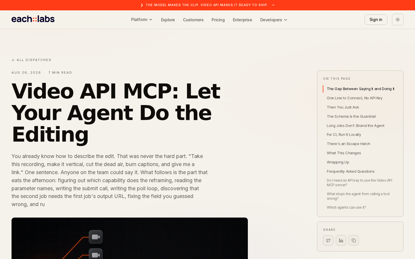 eachlabs Video MCP：剪辑的四十项操作交给 Agent