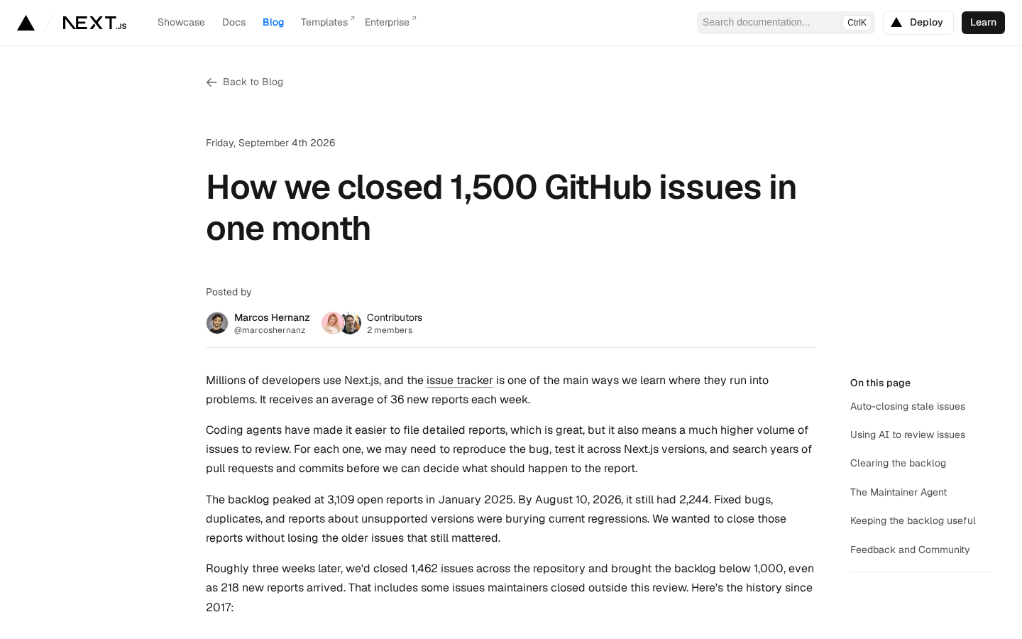 Next.js：一千五百个 issue，交给会关的代理