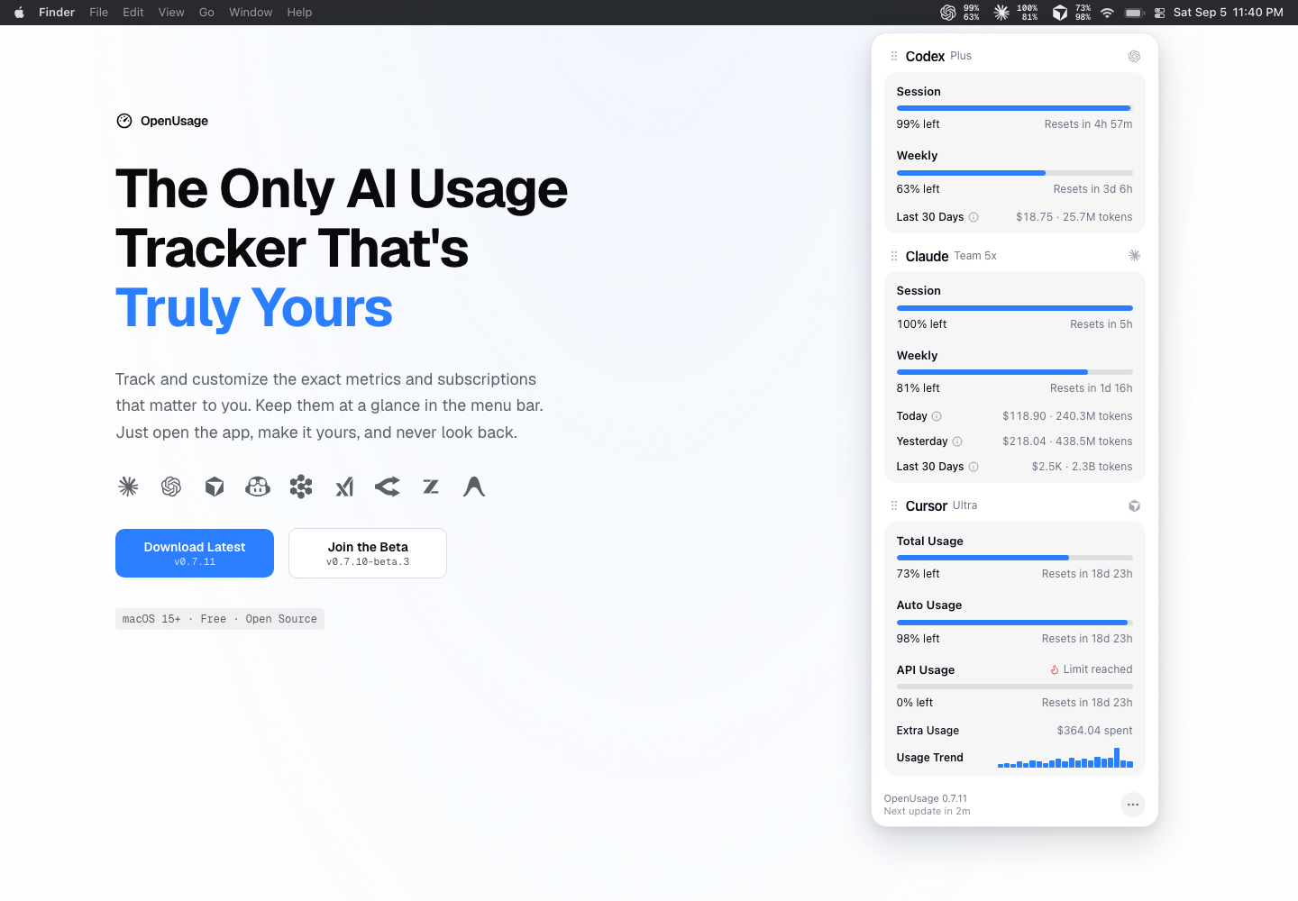 OpenUsage 补上更多 AI 用量统计