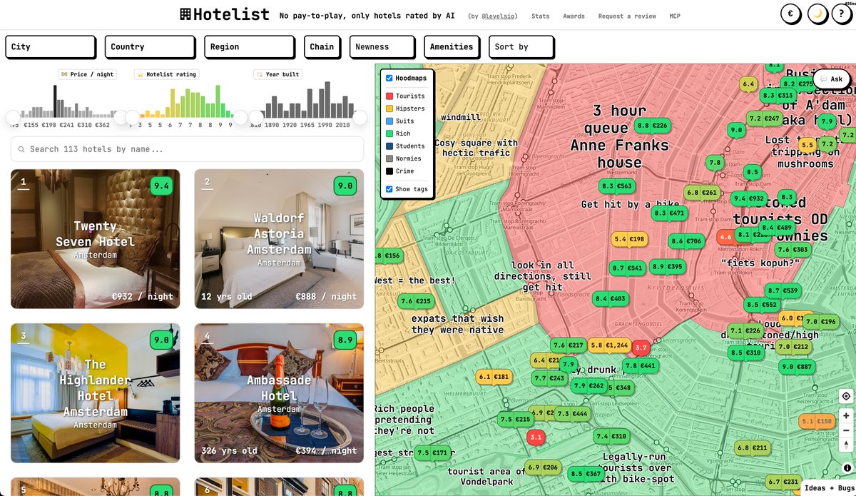 Hotelist 在地图上标出街区标签